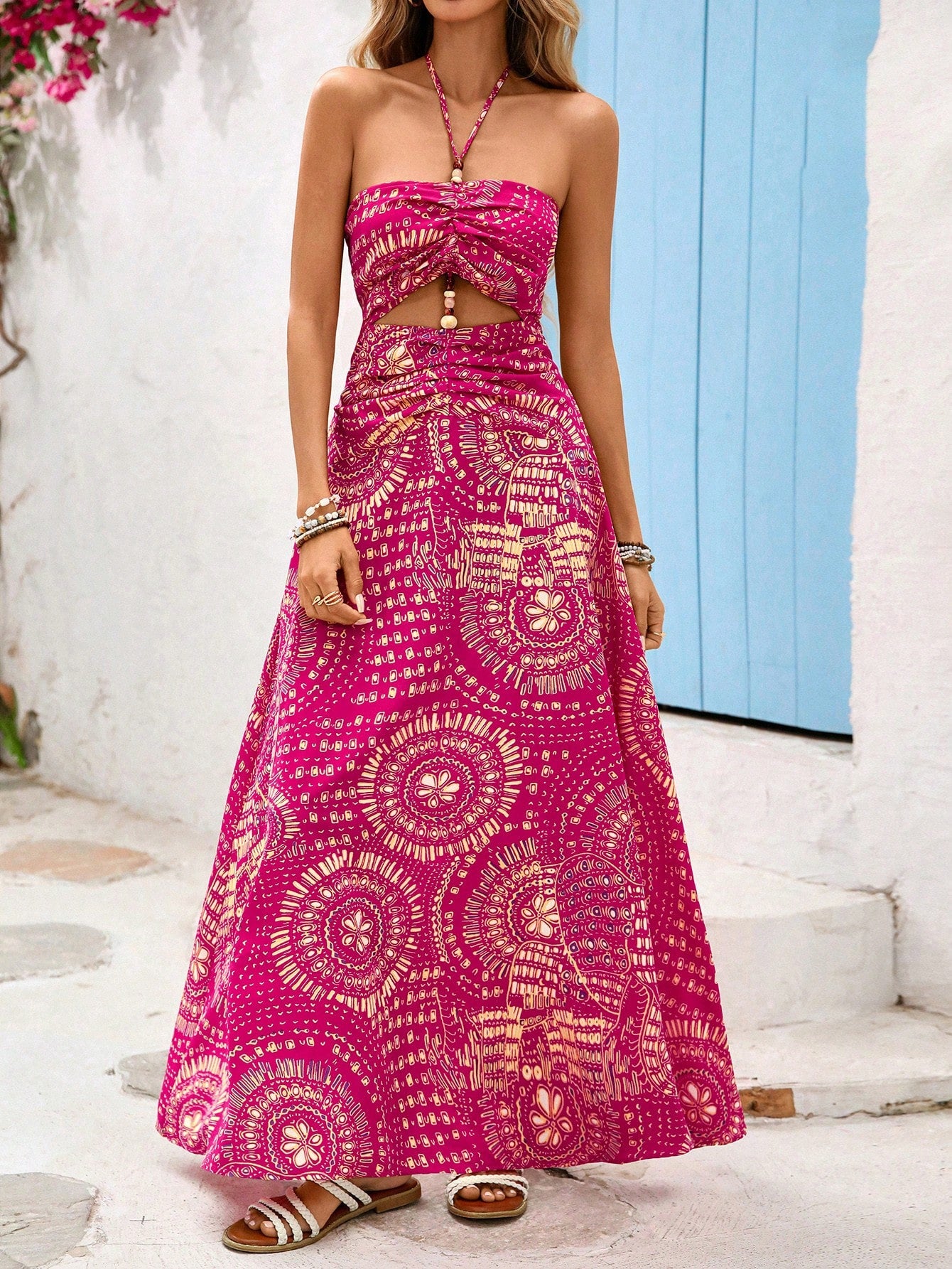 Boho Backless Floral Maxi Cami Dress