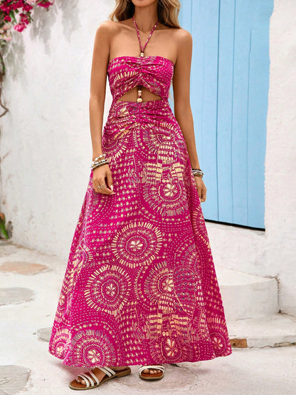 Boho Backless Floral Maxi Cami Dress