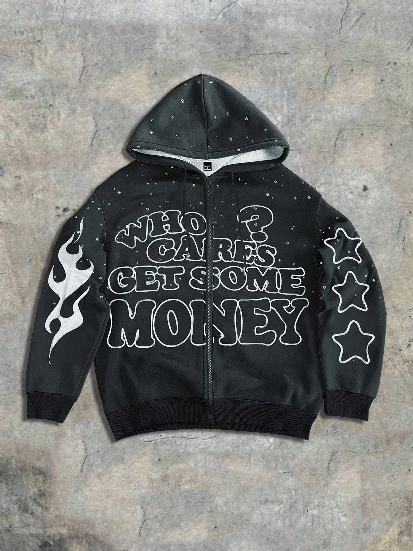 Men's Y2K Flame Star Print Zip-Up Graphic Hoodie