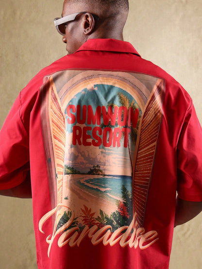 Summer Resort Paradise Short Sleeve Beach Shirt