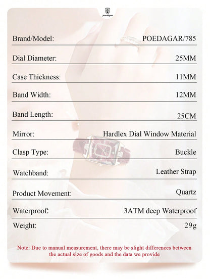 POEDAGAR Elegant Waterproof Luminous Rectangular Watch