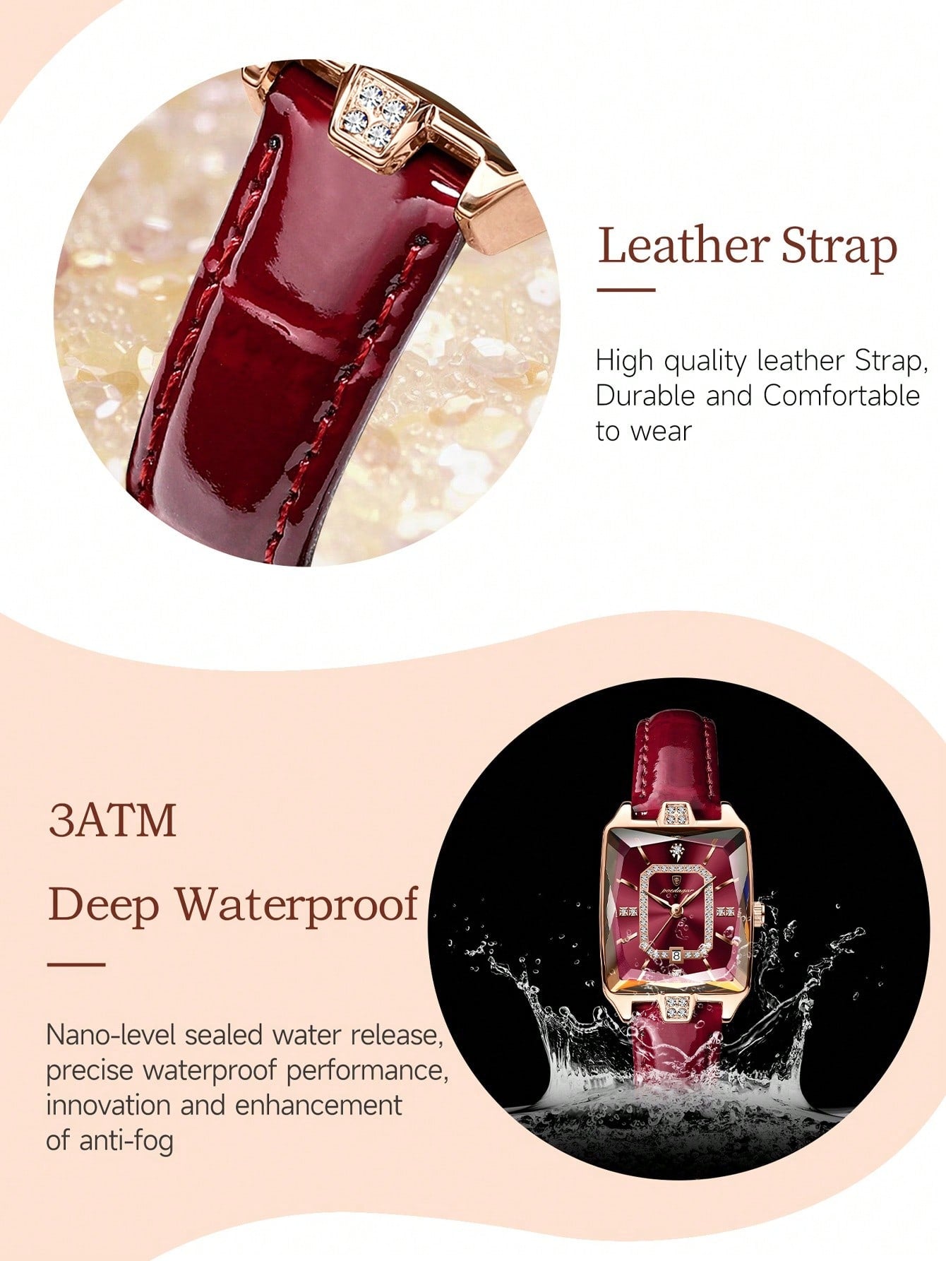 POEDAGAR Elegant Waterproof Luminous Rectangular Watch