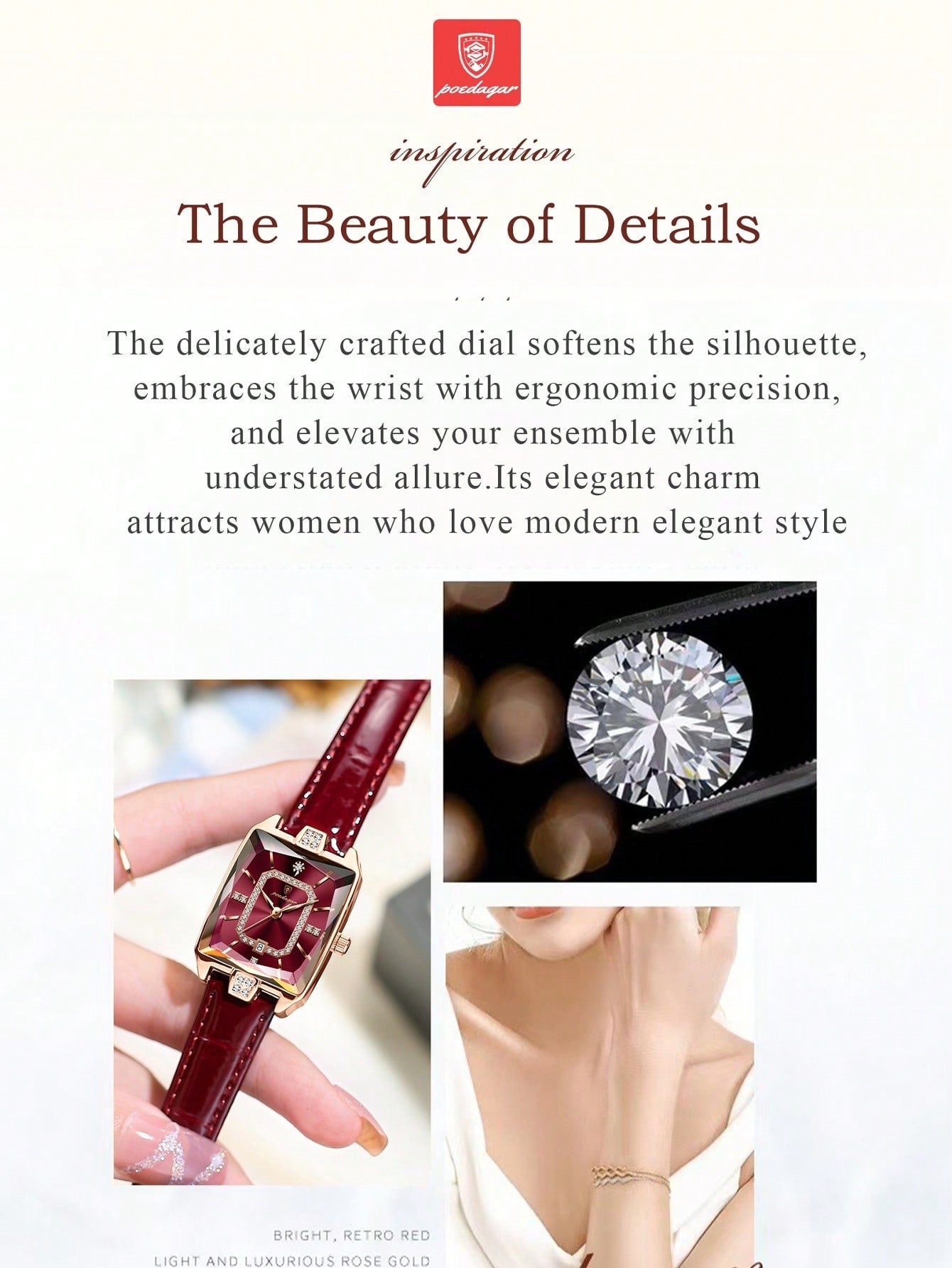 POEDAGAR Elegant Waterproof Luminous Rectangular Watch