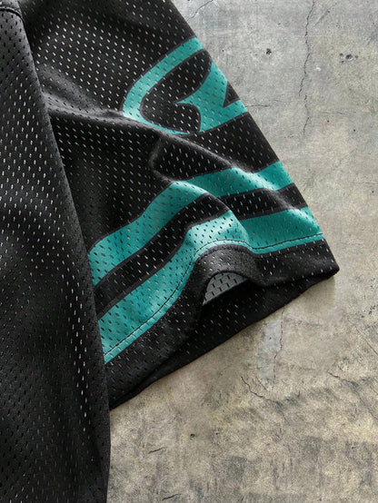 Black Striped & Plant Digital Print V-Neck Soccer Jersey