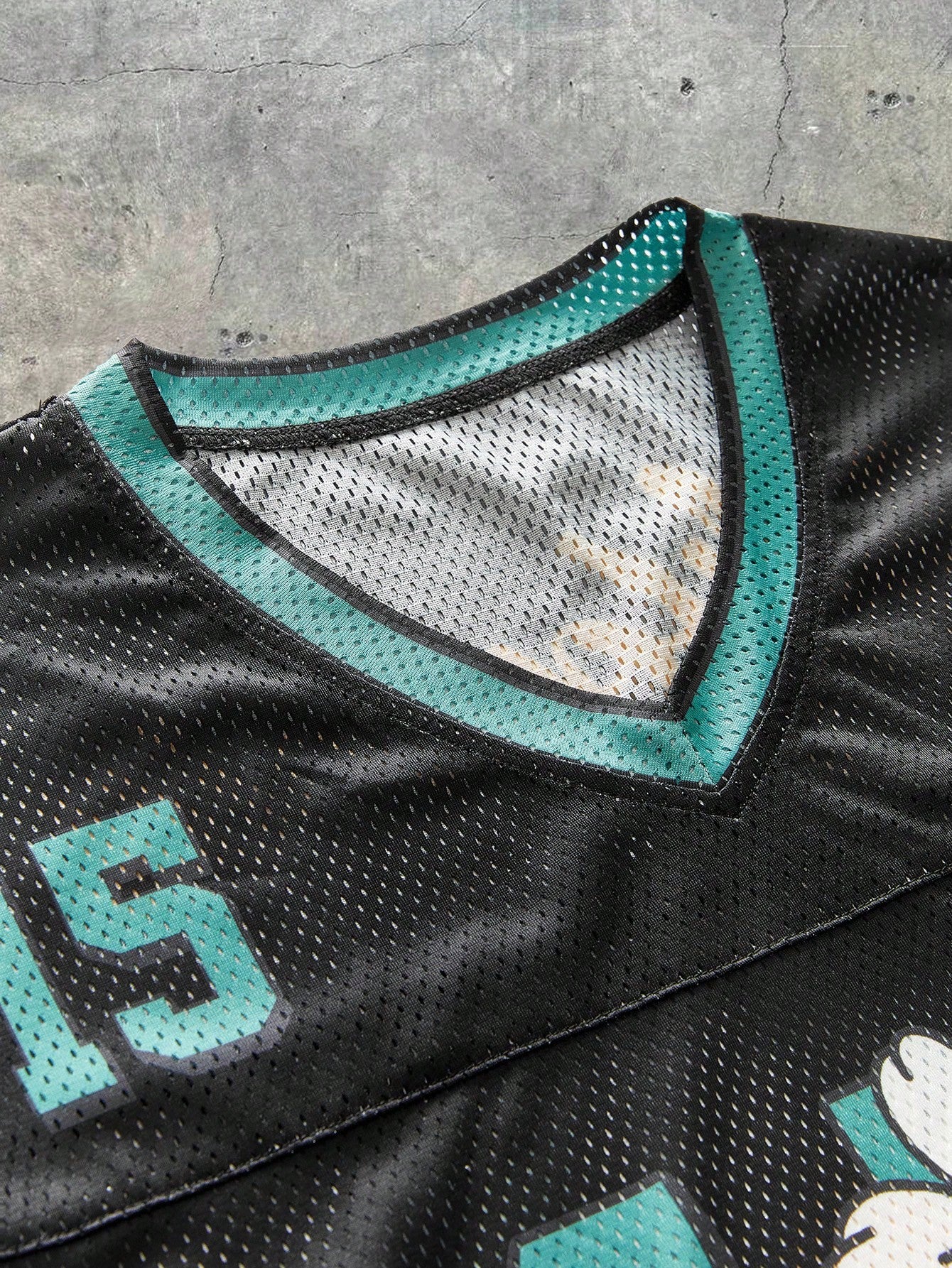 Black Striped & Plant Digital Print V-Neck Soccer Jersey