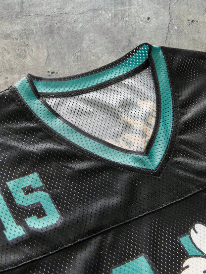 Black Striped & Plant Digital Print V-Neck Soccer Jersey