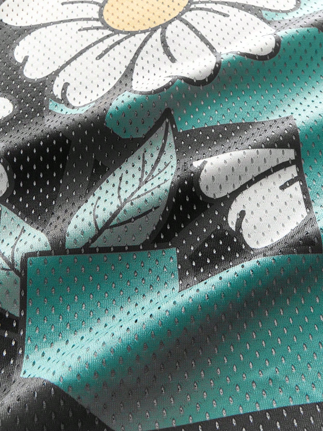 Black Striped & Plant Digital Print V-Neck Soccer Jersey