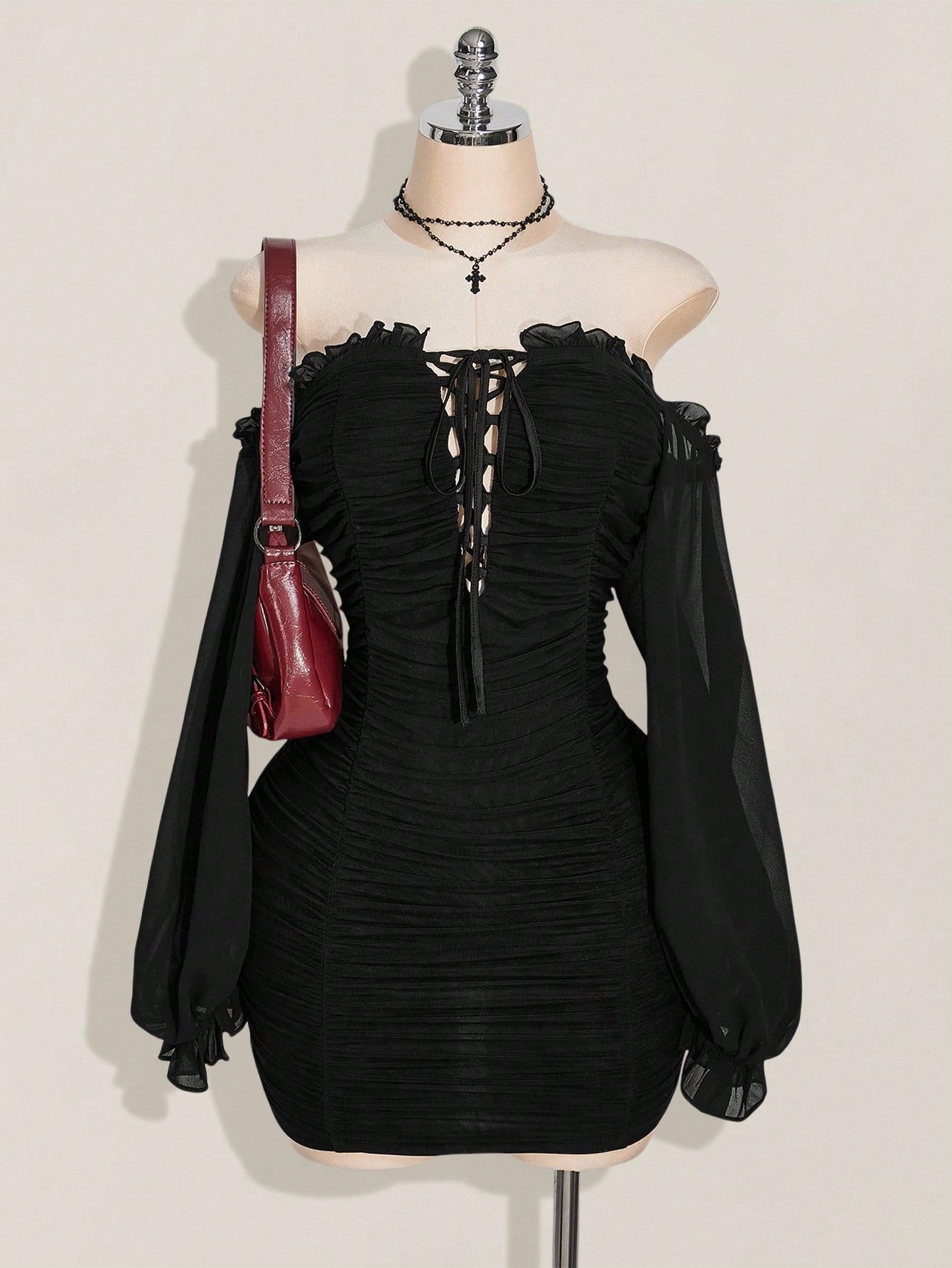 Women's Black Off-Shoulder Bodycon Mini Dress