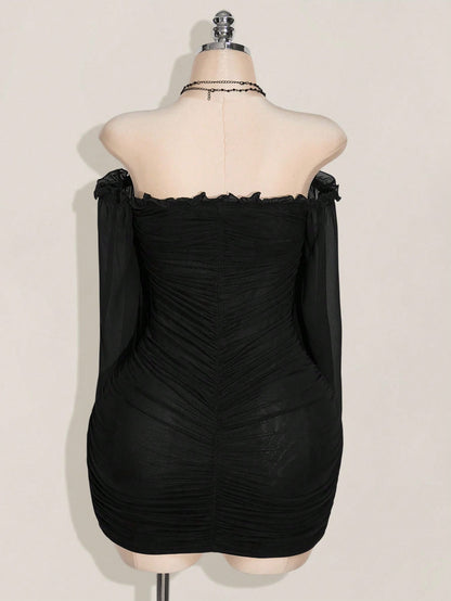 Women's Black Off-Shoulder Bodycon Mini Dress