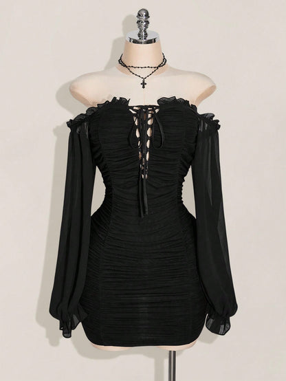 Women's Black Off-Shoulder Bodycon Mini Dress