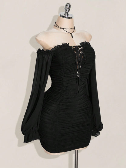 Women's Black Off-Shoulder Bodycon Mini Dress