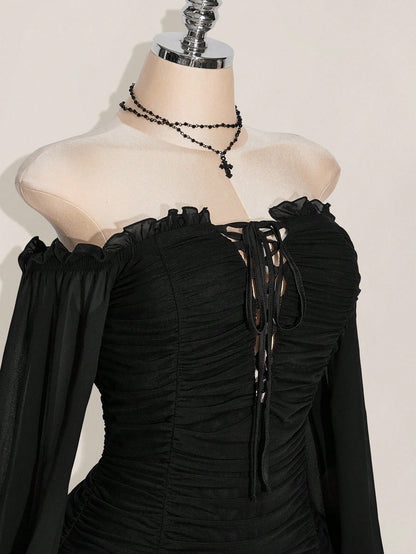 Women's Black Off-Shoulder Bodycon Mini Dress