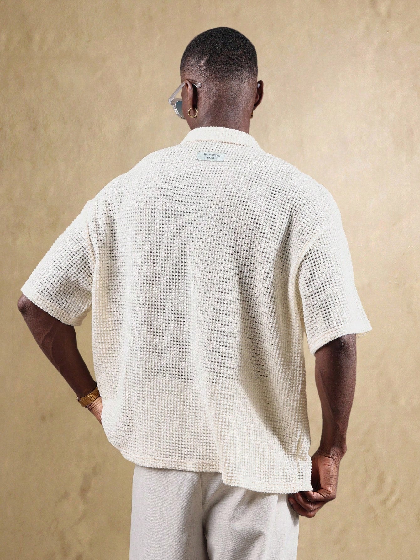 Textured Waffle Knit Short Sleeve Resort Polo