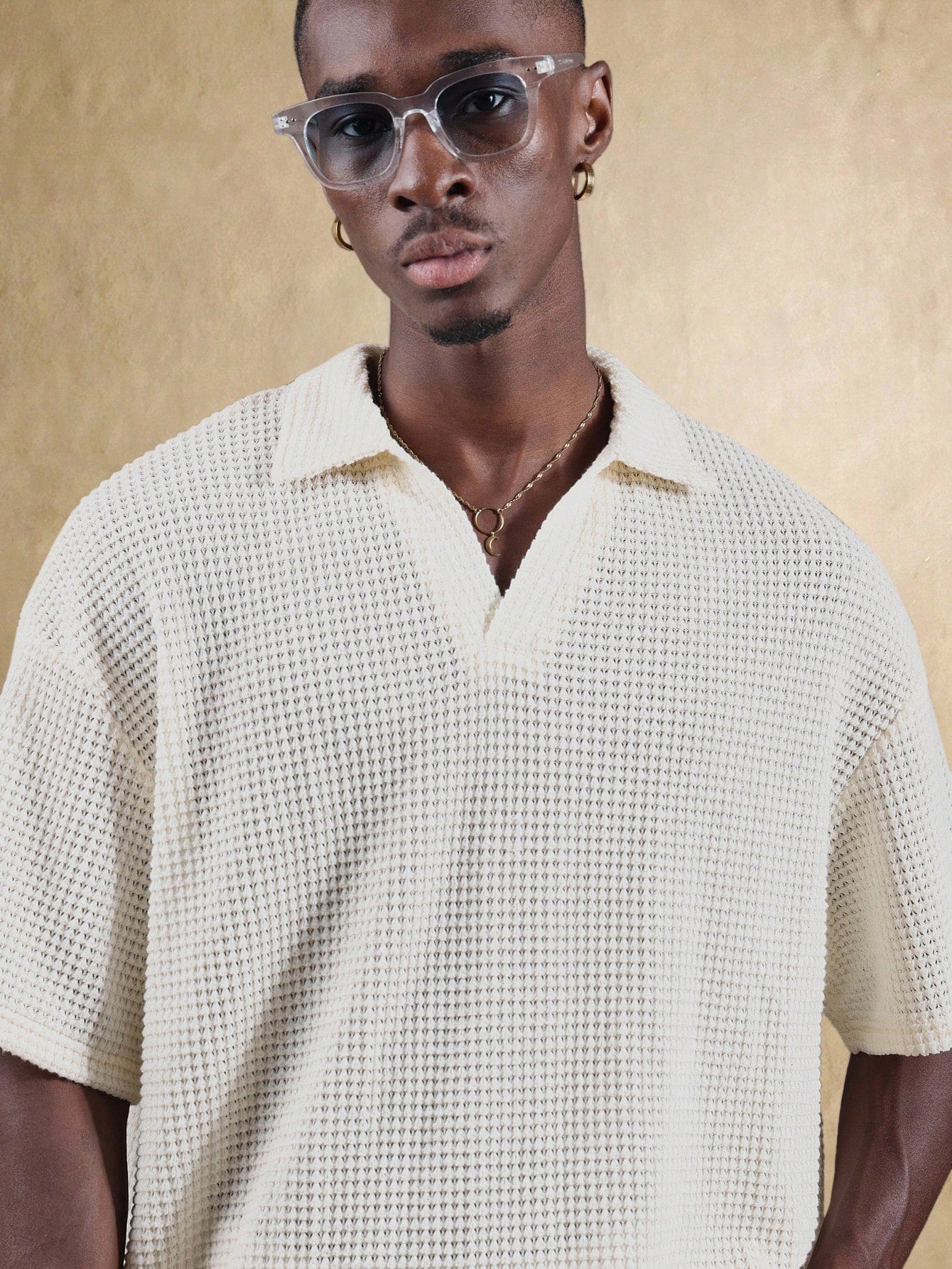 Textured Waffle Knit Short Sleeve Resort Polo