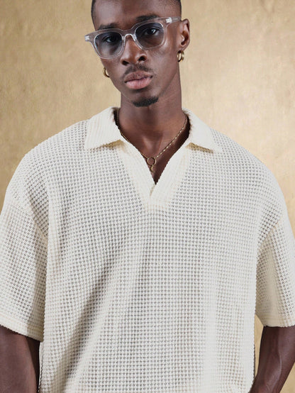 Textured Waffle Knit Short Sleeve Resort Polo