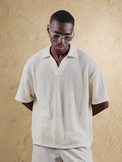 Textured Waffle Knit Short Sleeve Resort Polo