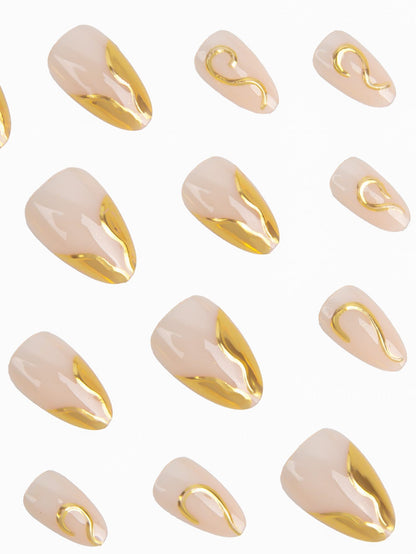 24pcs 3D Gold Foil Wave Short Almond