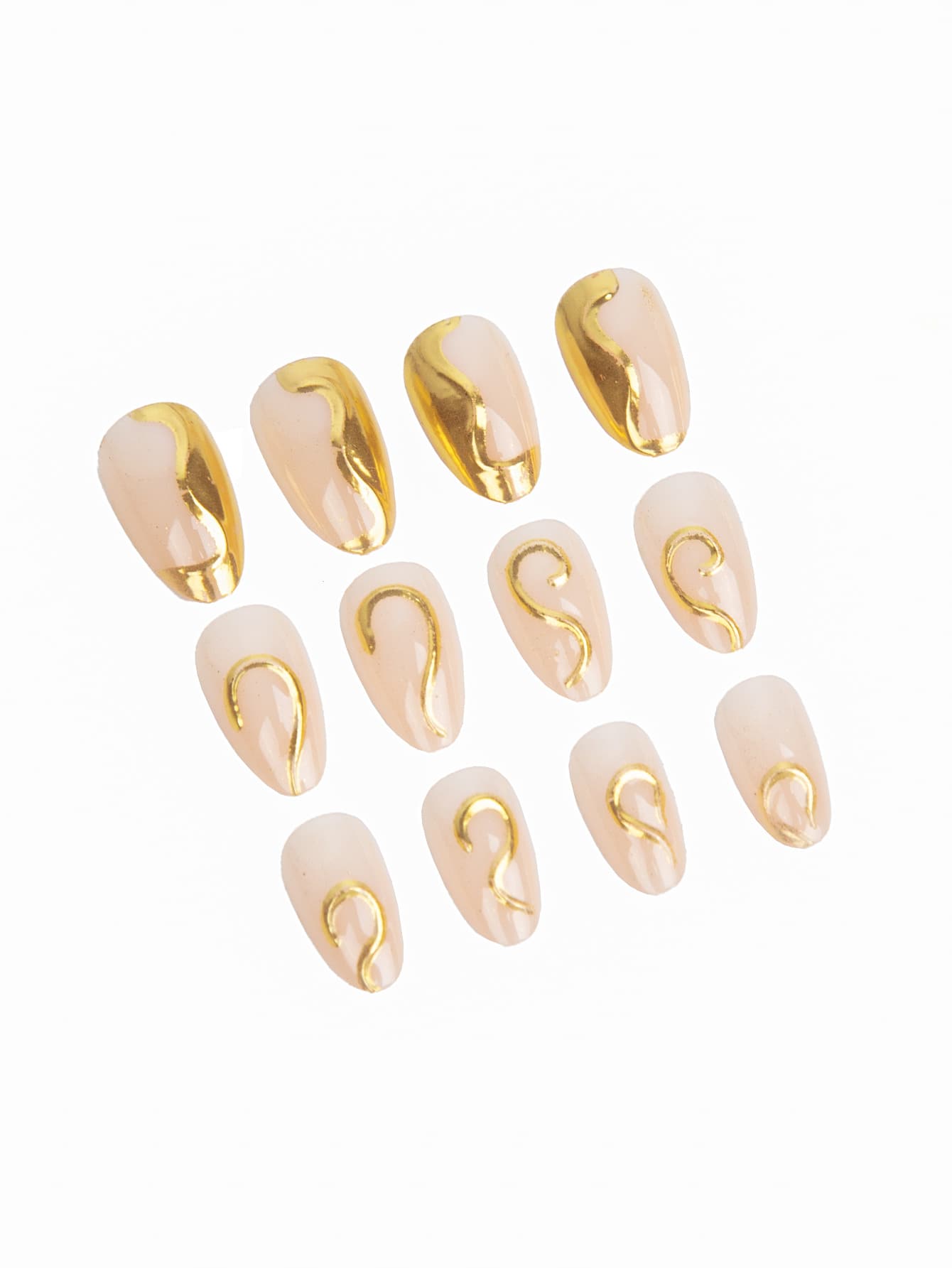 24pcs 3D Gold Foil Wave Short Almond