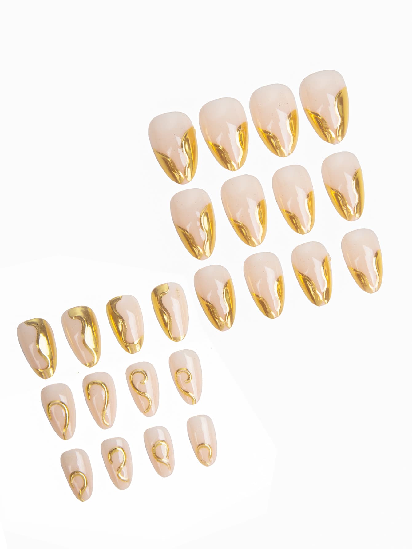 24pcs 3D Gold Foil Wave Short Almond