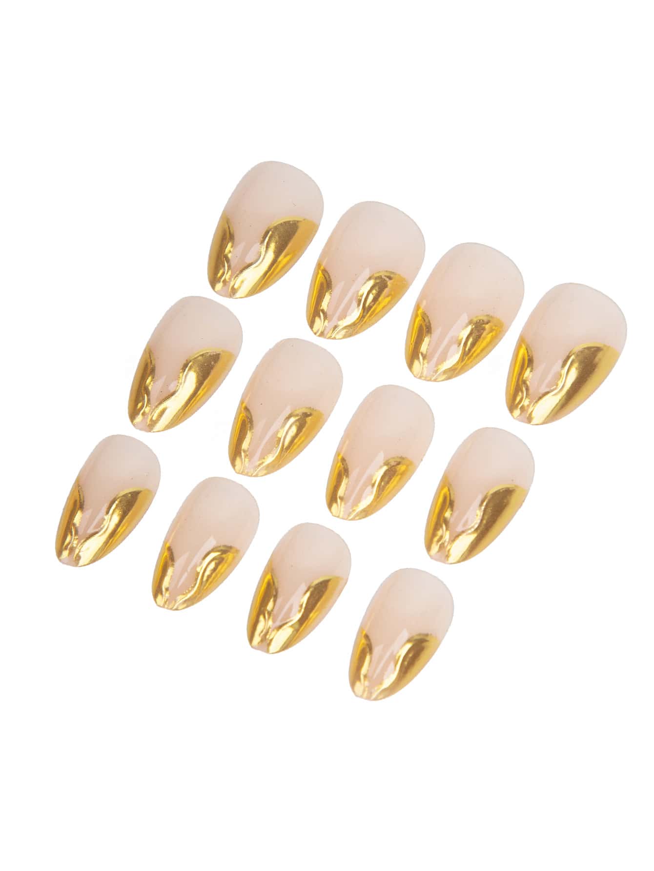 24pcs 3D Gold Foil Wave Short Almond