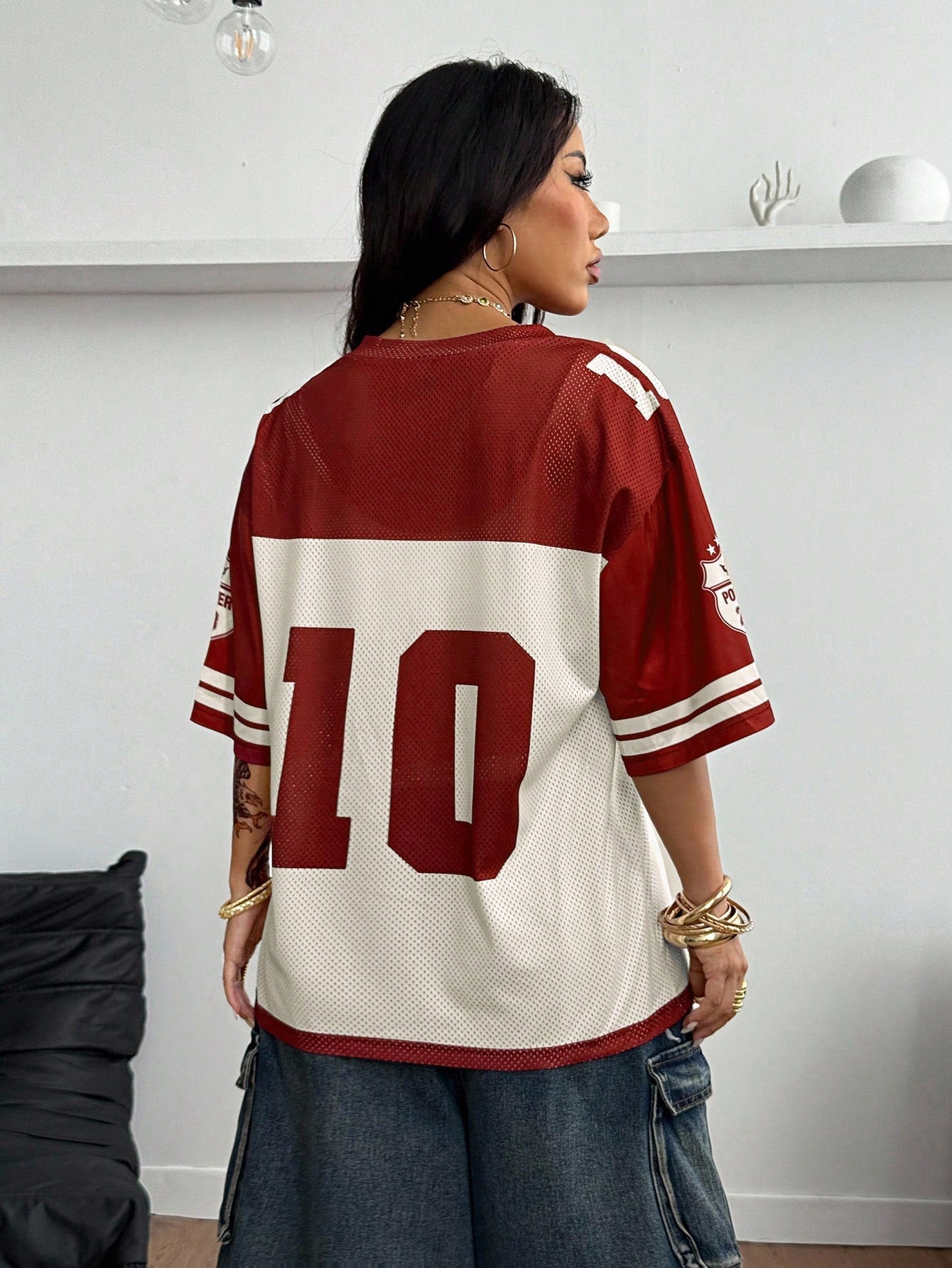 Coolane Women's Y2K Street Style Loose Mesh Jersey Tee