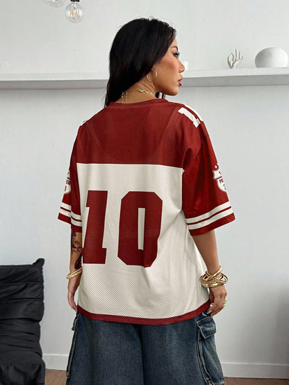 Coolane Women's Y2K Street Style Loose Mesh Jersey Tee