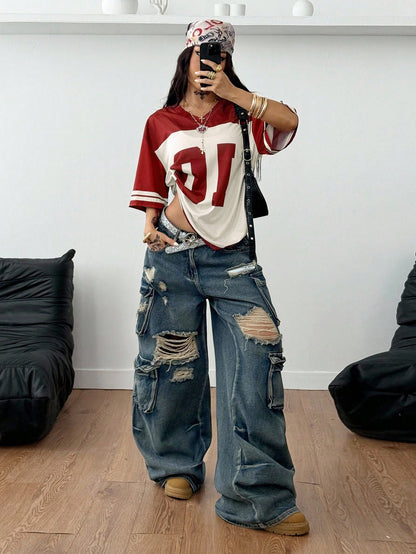 Coolane Women's Y2K Street Style Loose Mesh Jersey Tee