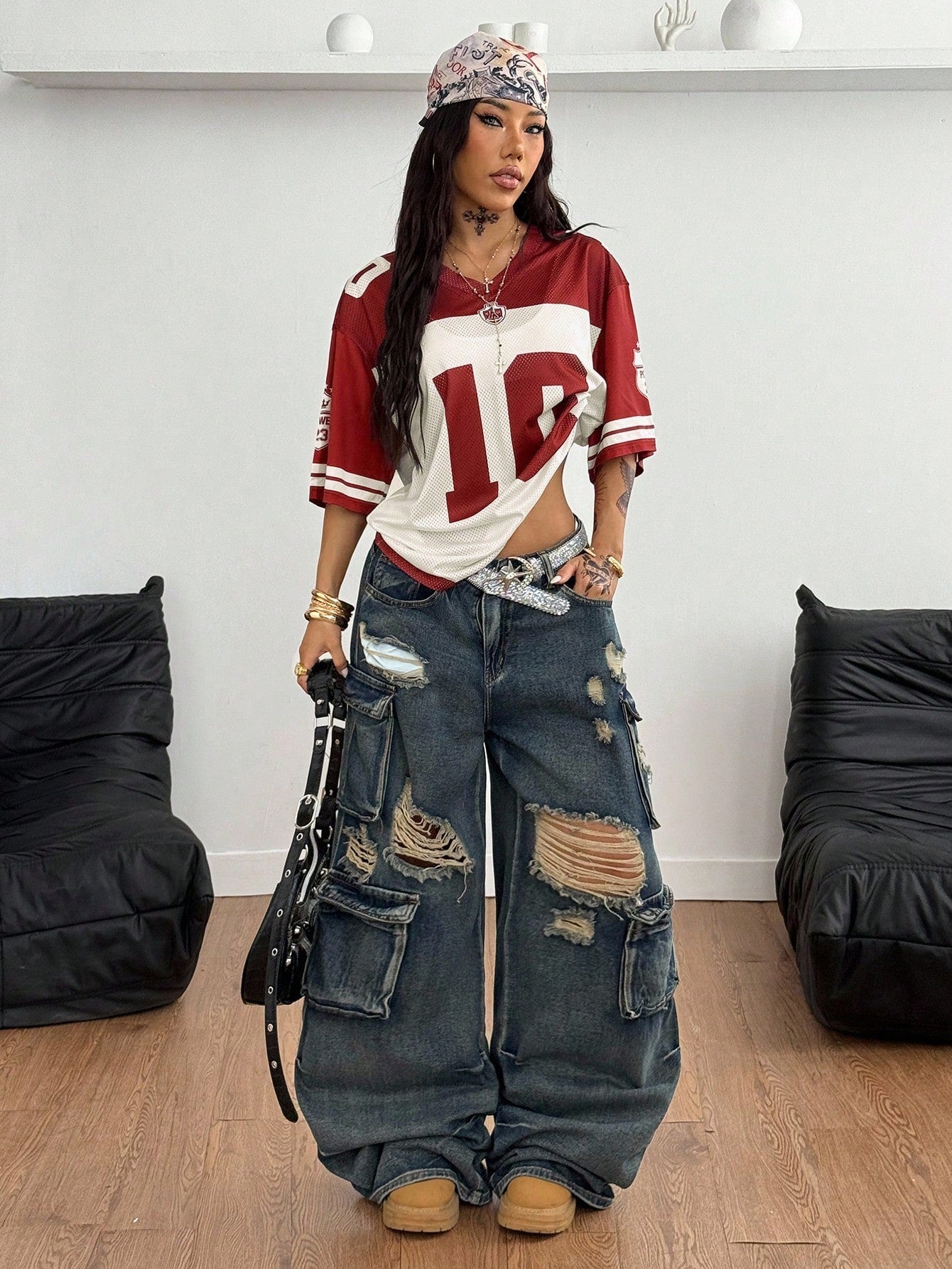 Coolane Women's Y2K Street Style Loose Mesh Jersey Tee