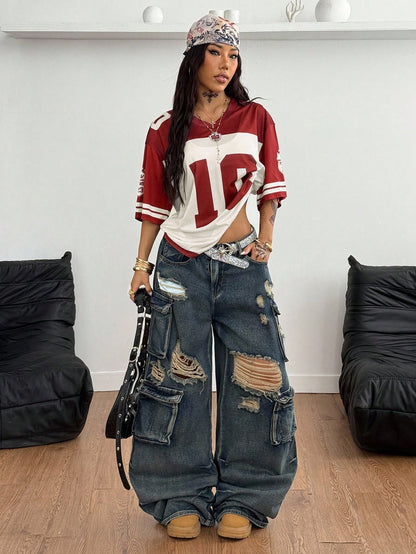 Coolane Women's Y2K Street Style Loose Mesh Jersey Tee