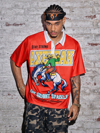 Men's Cowboy Print Casual Streetwear Polo
