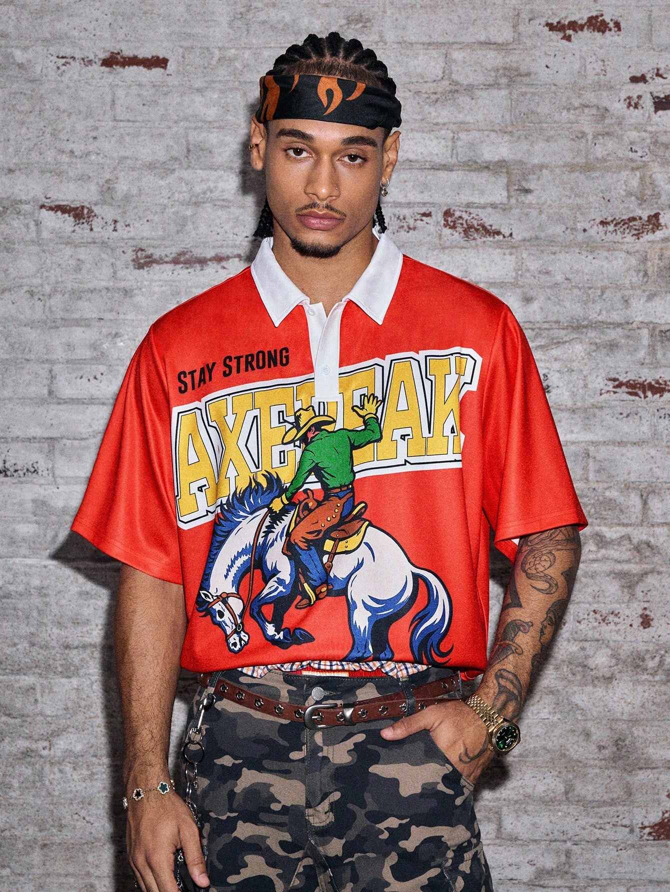 Men's Cowboy Print Casual Streetwear Polo