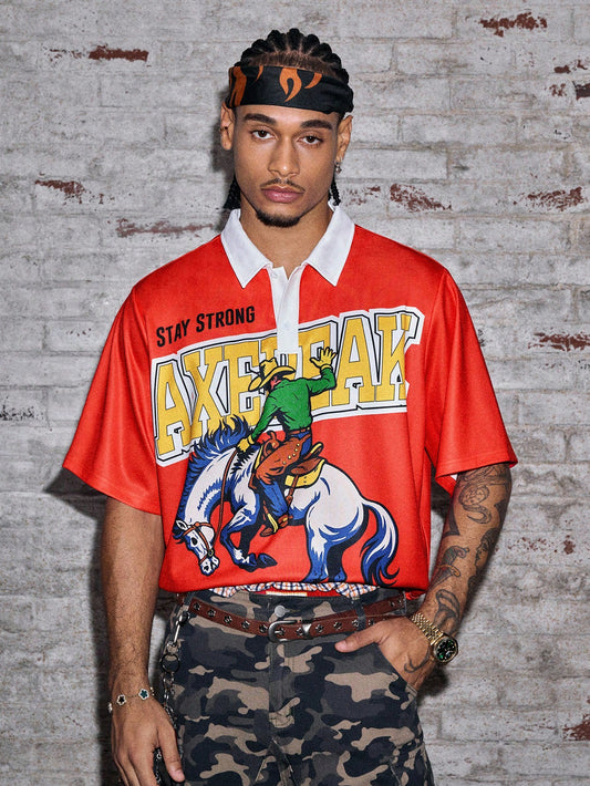 Men's Cowboy Print Casual Streetwear Polo