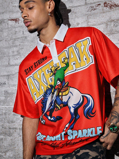 Men's Cowboy Print Casual Streetwear Polo