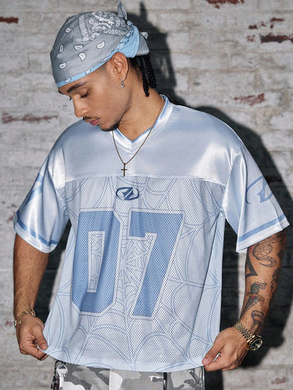 Men's Baby Blue V-Neck Crop Top Jersey