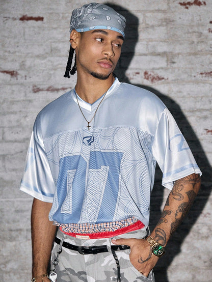 Men's Baby Blue V-Neck Crop Top Jersey