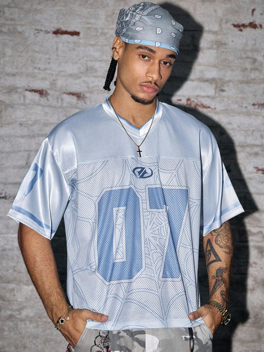 Men's Baby Blue V-Neck Crop Top Jersey