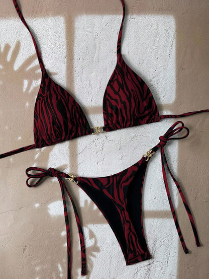 Floral Halter Triangle Bikini & Side-Tie Swimsuit