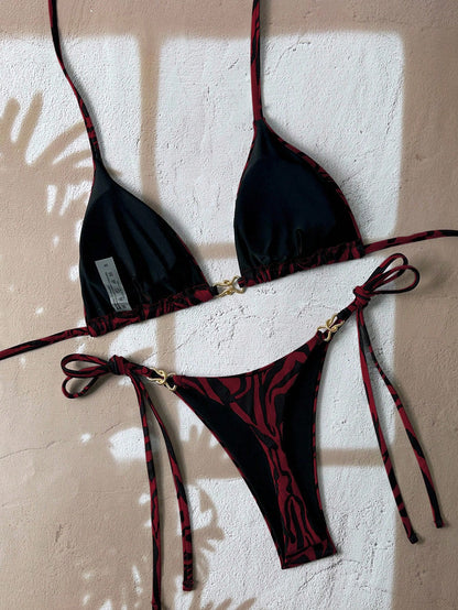 Floral Halter Triangle Bikini & Side-Tie Swimsuit