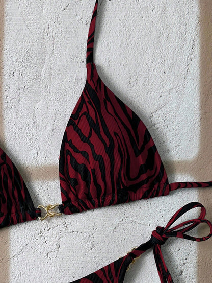 Floral Halter Triangle Bikini & Side-Tie Swimsuit