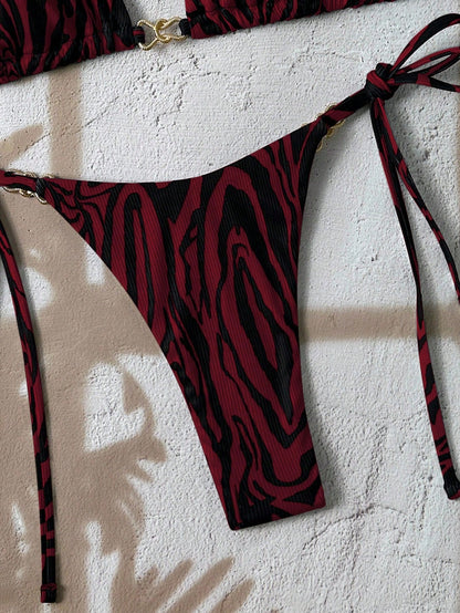 Floral Halter Triangle Bikini & Side-Tie Swimsuit