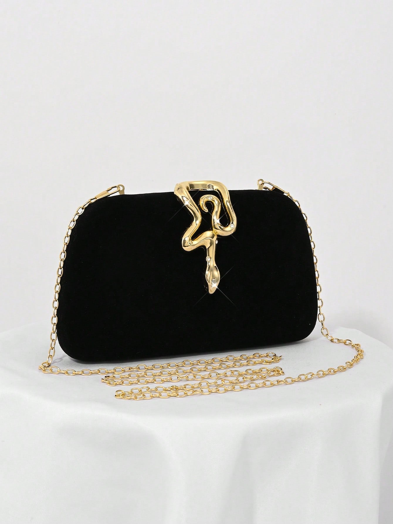 Elegant Velvet Evening Clutch Bag with Rhinestone Chain