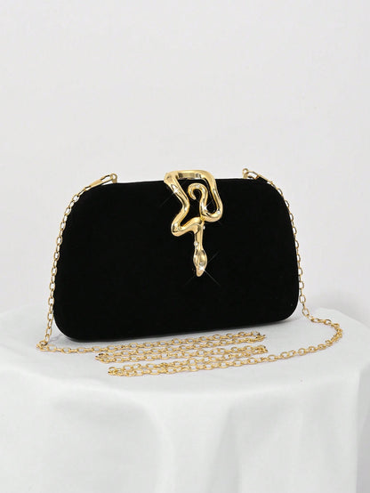 Elegant Velvet Evening Clutch Bag with Rhinestone Chain
