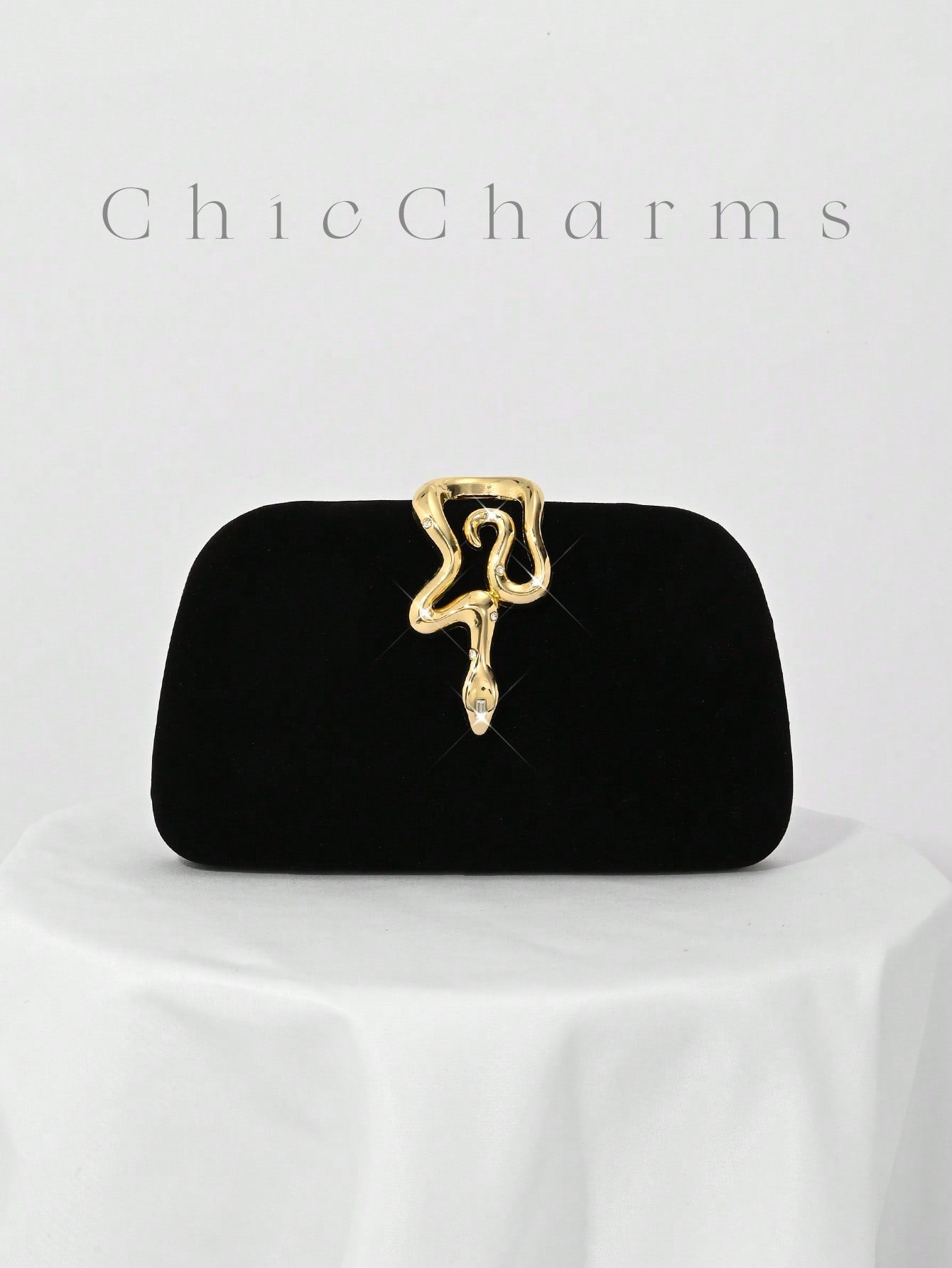 Elegant Velvet Evening Clutch Bag with Rhinestone Chain