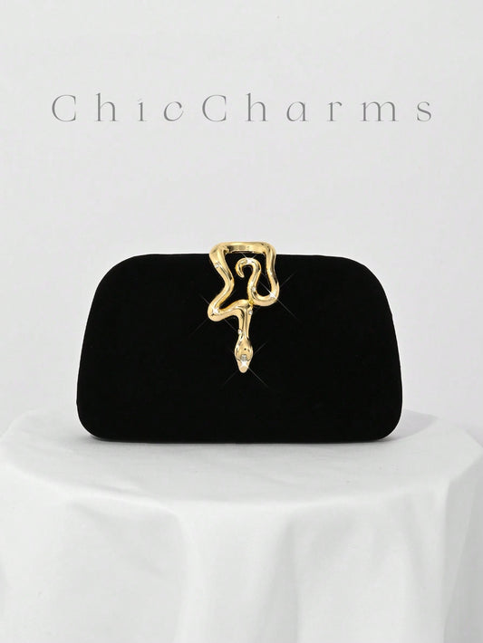 Elegant Velvet Evening Clutch Bag with Rhinestone Chain