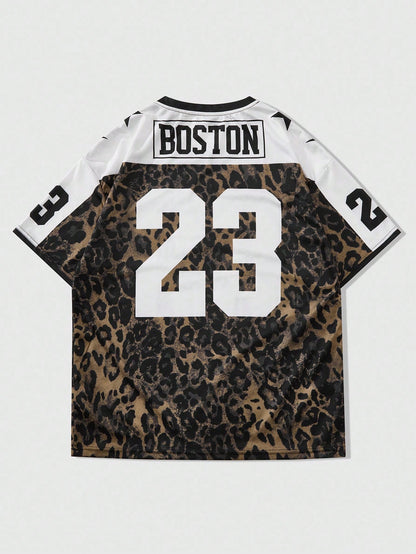 Multicolor Letter Print Round Neck Jersey