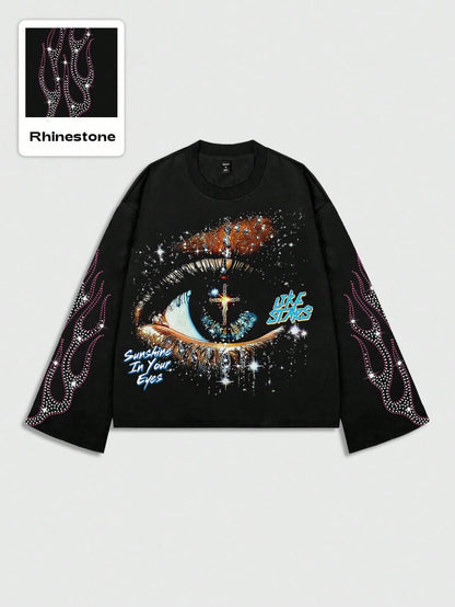Men Diamond Eye Print Loose Long Sleeve T-Shirt