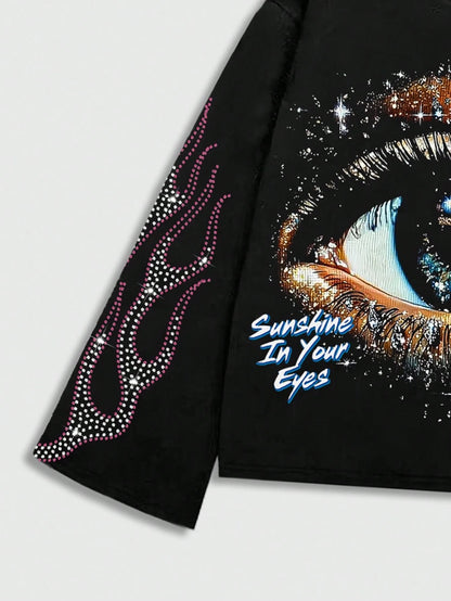 Men Diamond Eye Print Loose Long Sleeve T-Shirt