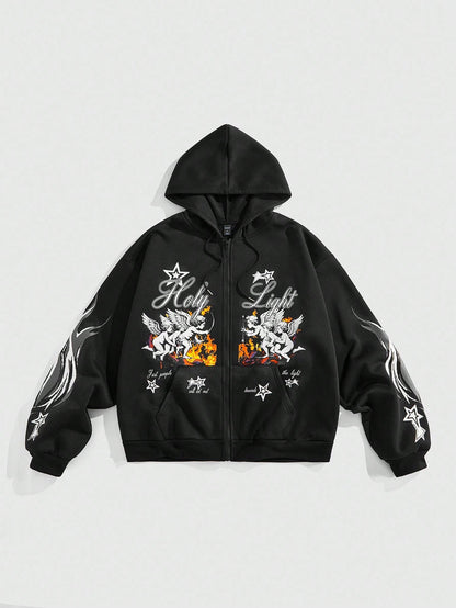 Men Graffiti Angels Stars Zip Hoodie