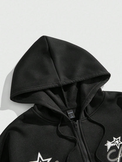 Men Graffiti Angels Stars Zip Hoodie