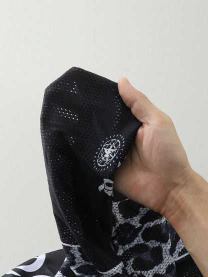 Black Leopard Print V-Neck Streetwear Basketball Jersey